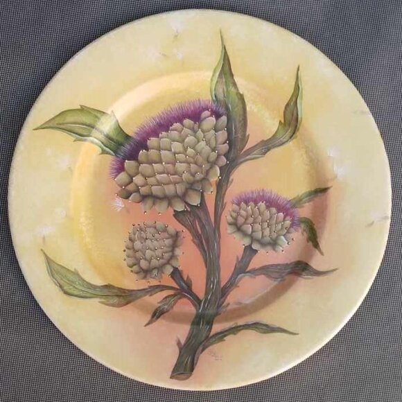 3 meticulously Hand Painted Enamel & Signed Metal Artichoke Collector Display Pl - Picture 6 of 12